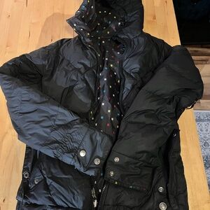 Black Puffer Jacket with Colorful Lining